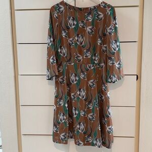 Chic Long Sleeve Floral Dress in Brown